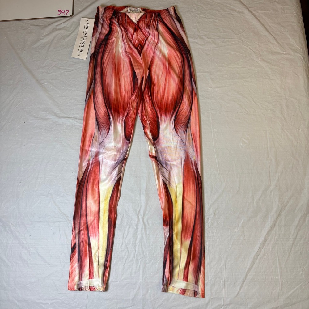 Online Legging Store Womens Anatomical Muscle Leggings Red‎ White Size M NWT NEW